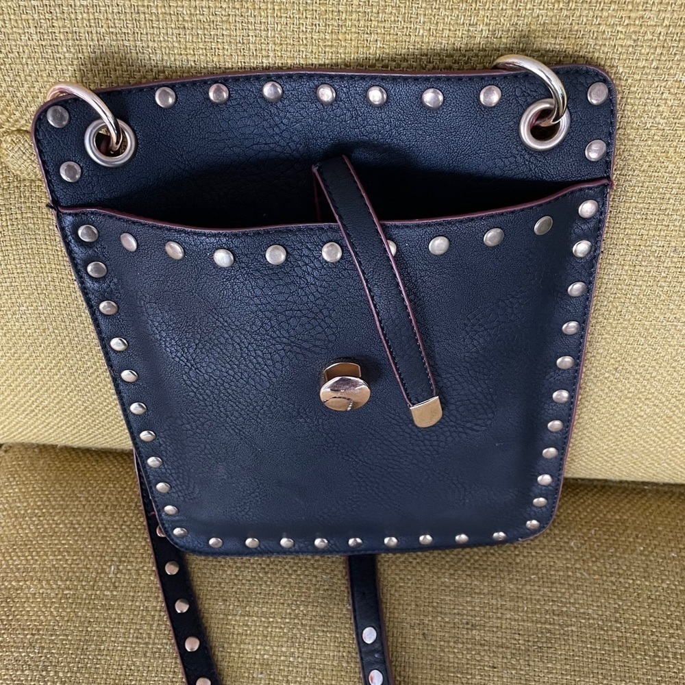 Crossbody Black Accent Studs Minimalist Design Adjustable Strap.